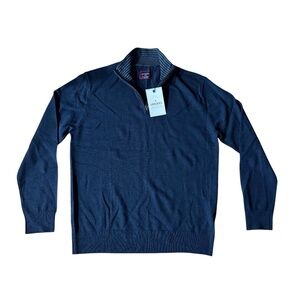 UNTUCKit Belguardo Navy 100% Merino Wool Quarter Zip Sweater Reg Small